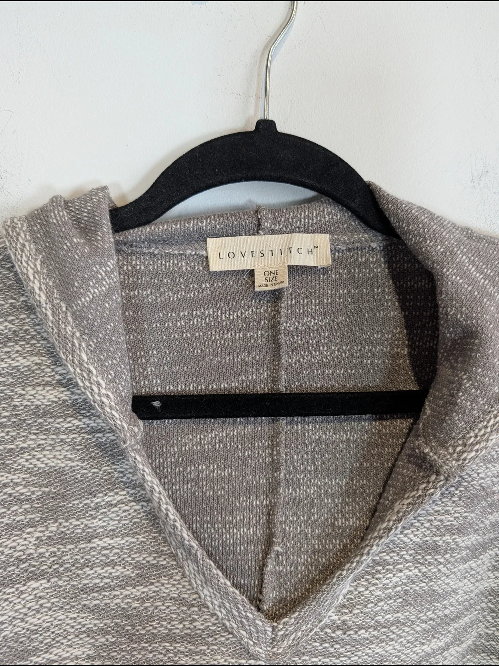 lovestitch V-Neck Hooded Sweater in Light Gray Mix, ONE SIZE